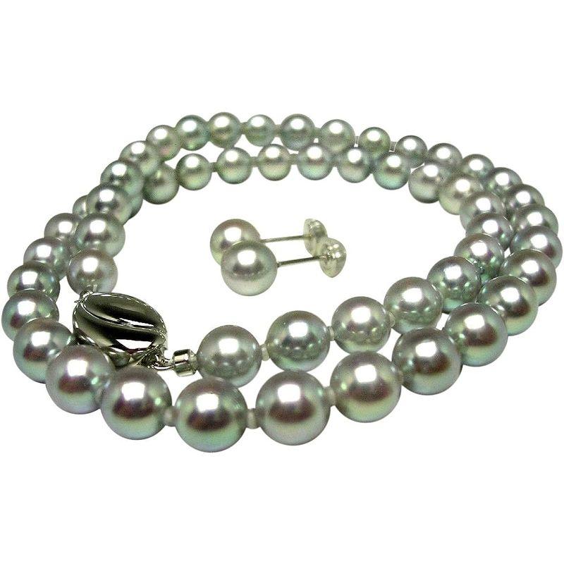 Isowa Pearl（伊勢志摩の真珠専門店 イソワパール） アコヤ真珠 ネックレス ピアス セット 7.0-7.5mm シルバーブルー シ
