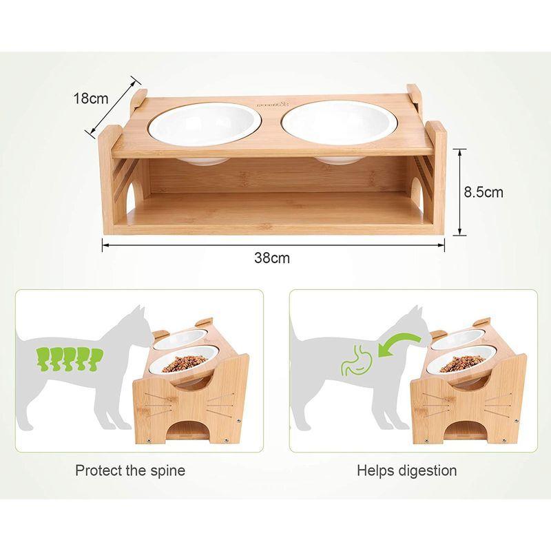 ペキュート Pecute ペット食器台 猫 犬用 フードボウル 迅速な対応で商品をお届け致します 竹製 ペッ 猫犬えさ入れ ごはん皿 食べやすい 陶器お皿 お水入れ 滑り止め