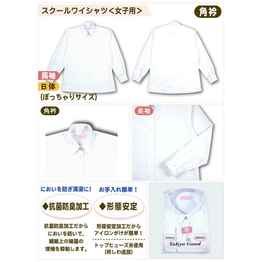 スクールワイシャツ 2枚組 女子 長袖 角衿 B体 ぽっちゃりサイズ 抗菌