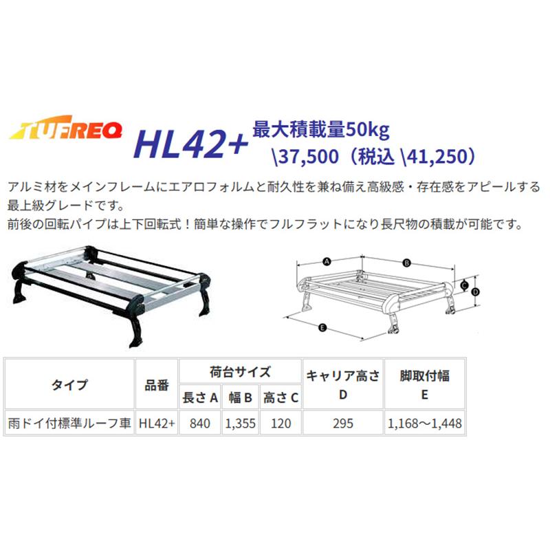ボンゴ SK82 SK22 SLP2L ルーフキャリア ルーフラック TUFREQ タフレック 精興工業 HL42+ 4本足 標準ルーフ 送料無料 条件有の画像