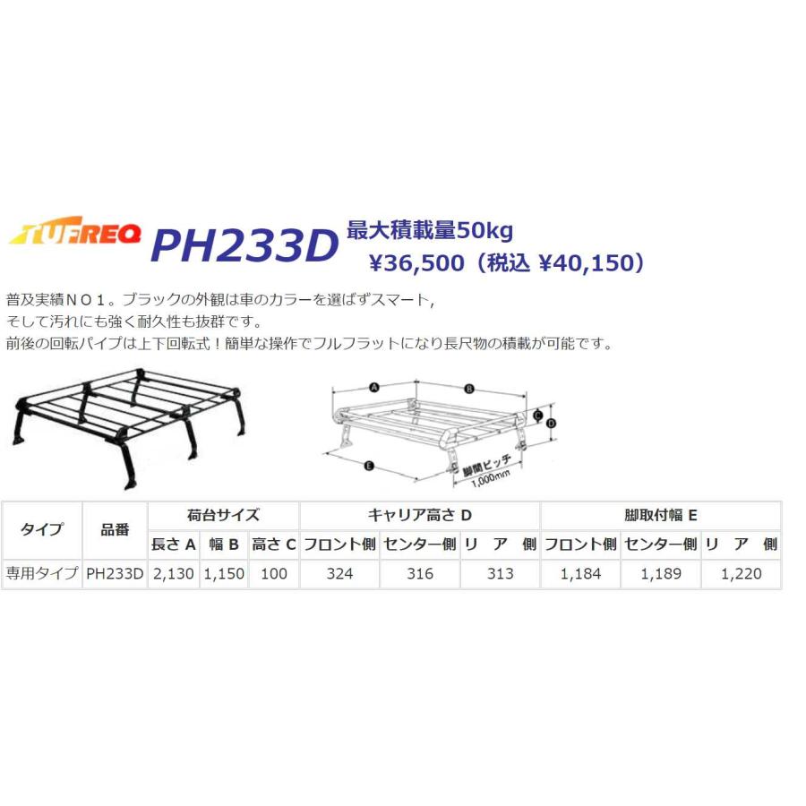 ミニキャブ U61V U62V ルーフキャリア TUFREQ タフレック 精興工業 PH233D スタンダードモデル Ｐシリーズ 6本足 ロング ハイルーフ 送料無料 条件有｜carpart83｜02