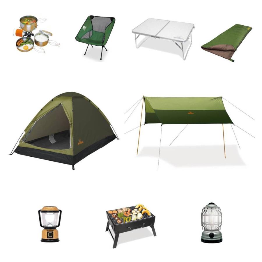 初めてのソロキャンプ道具一式 9点セット テント テーブル チェア クッカー 寝袋 キャンプ用品 G｜carparts-choice