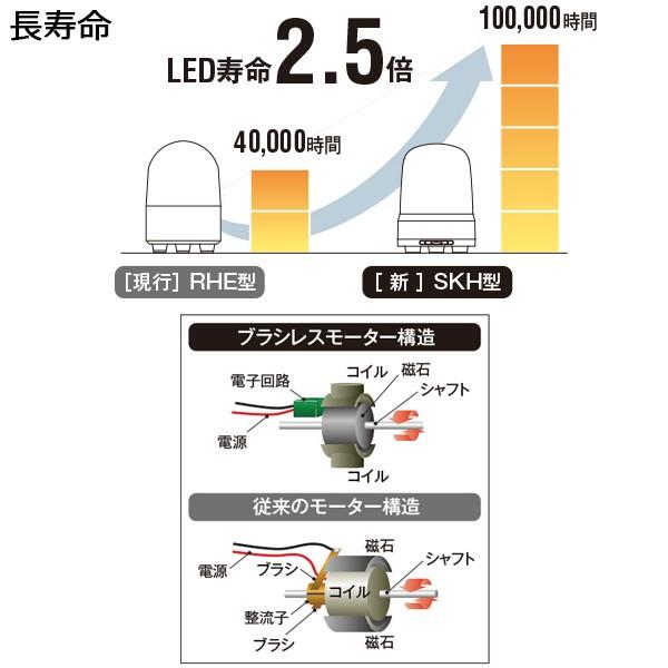 パトライト　LED回転灯　SKシリーズ　φ150mm　キャブタイヤケーブル　AC100V~240V　3点ボルト足取付　緑　SKP-M2J-G