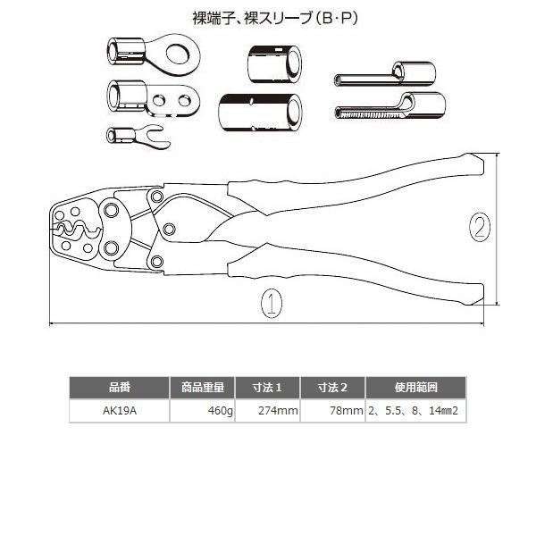 LOBSTER ロブテックス 裸圧着端子・裸圧着スリーブ用 圧着工具 AK19A