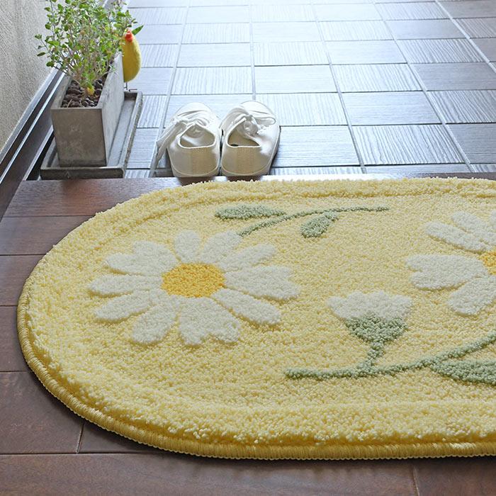 玄関マット デイジー 45×70 cm 洗える 滑り止め 大人かわいい フラワー