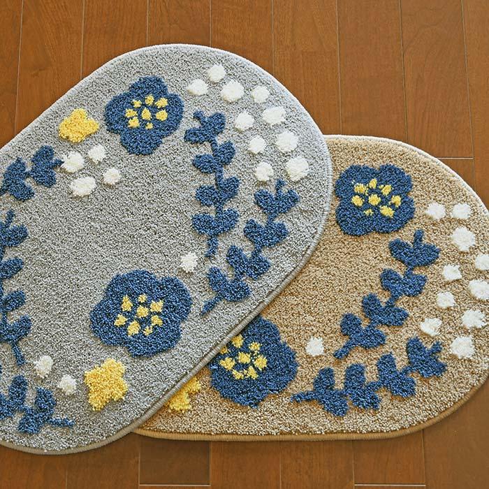 玄関マット 北欧 45×70 cm 洗える 滑り止め ボタニカル フラワー