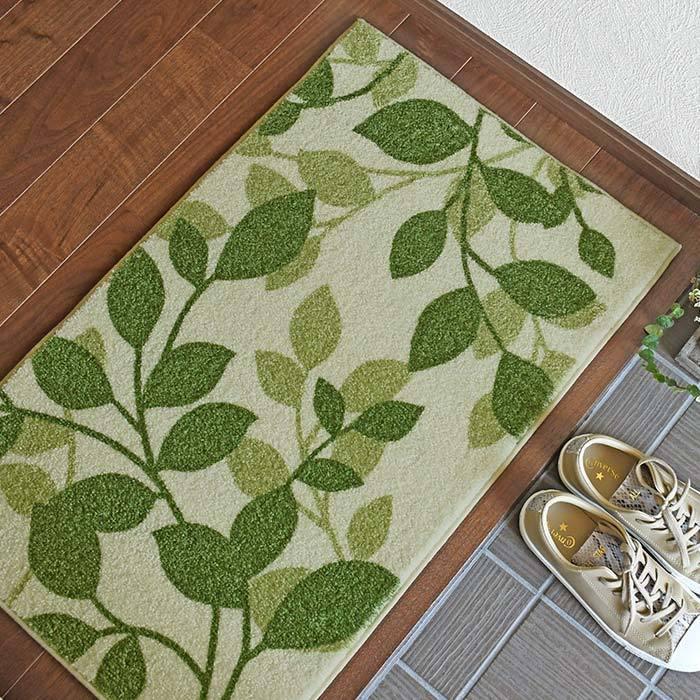 玄関マット グリーンリーフマット 47×80 cm 洗える 日本製 滑り止め 玄関が華やぐ リーフ 柄 オリジナル マット 送料無料 m