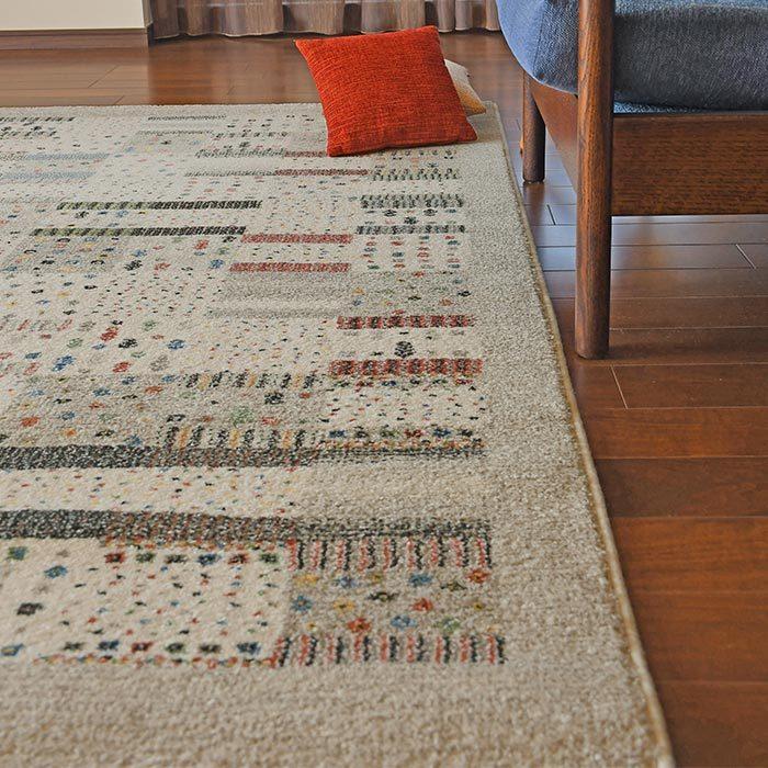 ラグ リーズバフ 32028-6364 200×200 cm ベルギー製 ウィルトン織 ナチュラル キリムギャベ 柄 ラグマット カーペット 送料無料