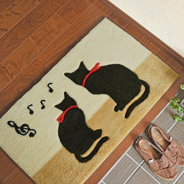 HAGiHARA（萩原） 玄関マット キャット BE 45×75 cm 洗える 滑り止め