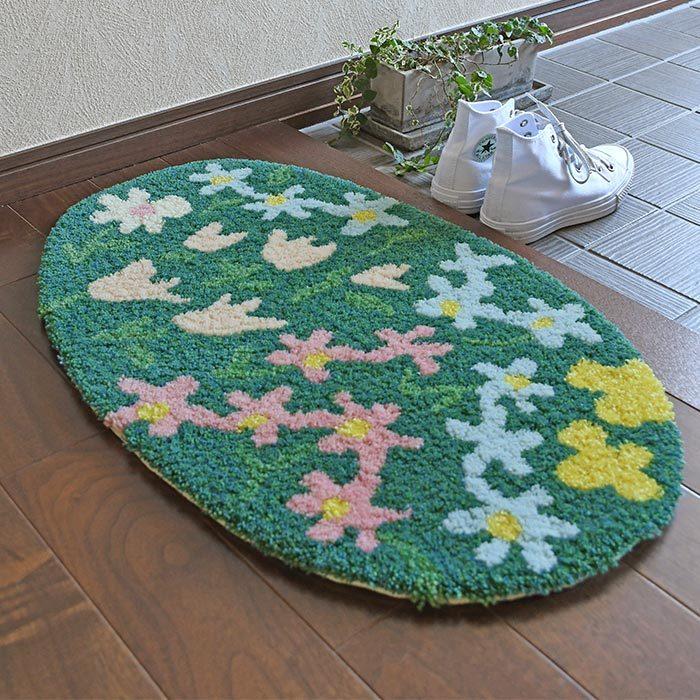 スミノエ 玄関マット オハナバタケマット 45×70 cm 防ダニ 滑り止め