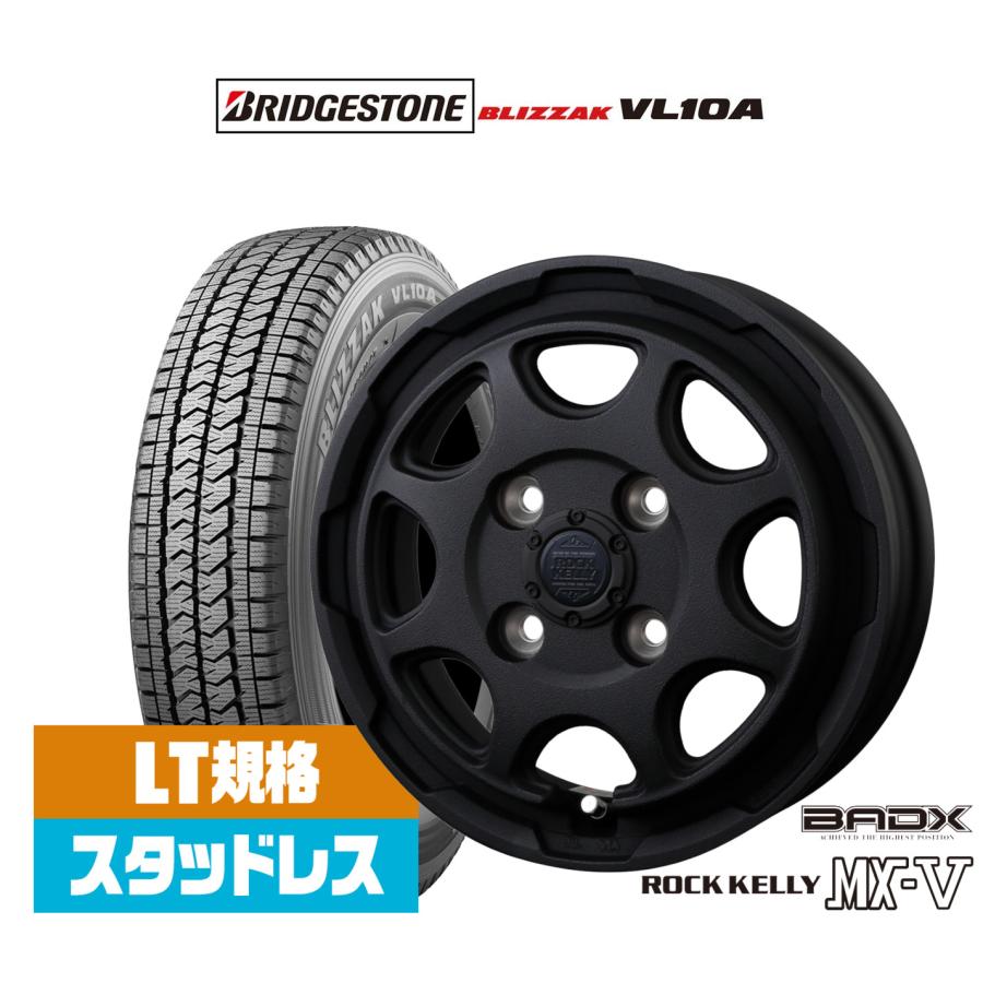 ブリヂストン スタッドレスタイヤ VL10A 14インチ鉄ホイール4本セット スタッドレスタイヤ ホイール4本セット BADX ロックケリー ROCK