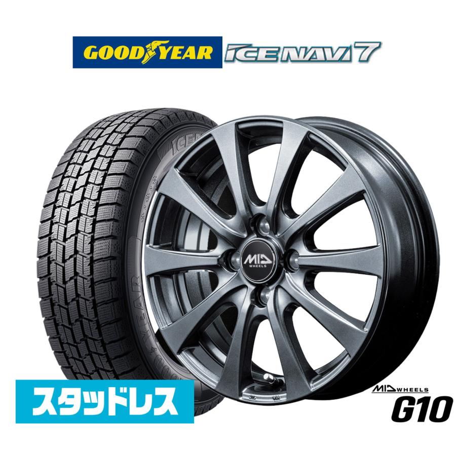 185/70 R14  グッドイヤー スタッドレス タイヤ ホイール 2025年製】スタッドレスタイヤ ホイール4本セット MID ホイールズ G10