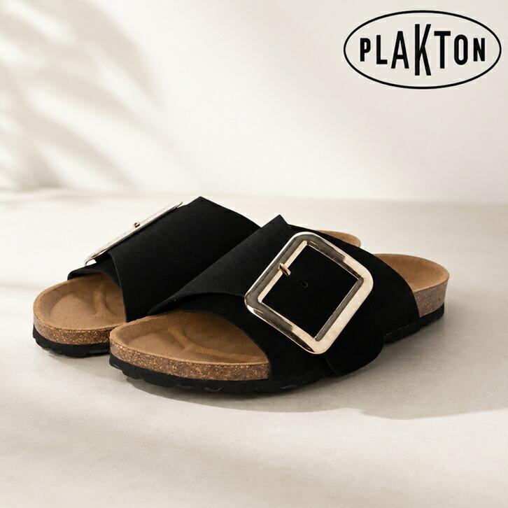 PLAKTON / プラクトン / レザーサンダル　36サイズ　黒 プラクトン PLAKTON モチーフ フラットサンダル スエード レザー