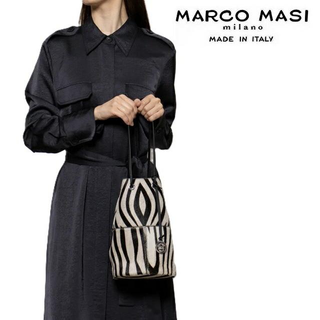 【極美品】MARCO MASI マルコマージ　本革　巾着バッグ　ブラック MARCO MASI マルコマージ Marco Masi 巾着バッグ アニマル柄
