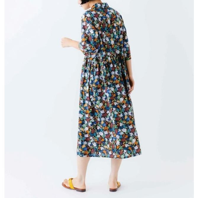 sosotto ソソット LIBERTYPRINTチビ衿ピンタック前開きワンピース 総柄