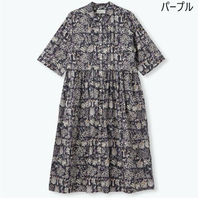 sosotto ソソット LIBERTYPRINTチビ衿ピンタック前開きワンピース 総柄