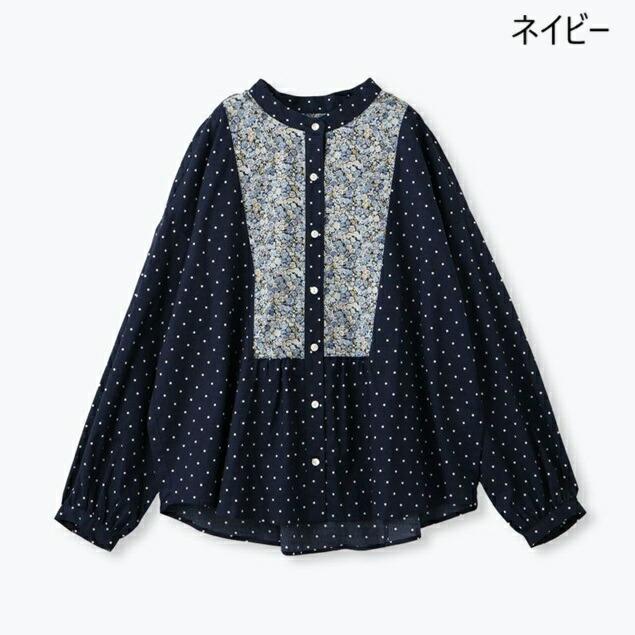 ✨日本製✨ ソソット ブラウス バンドカラー リバティ カジュアル 綿100％ sosotto ソソット バンドカラー袖シャーリングブラウス 42512941