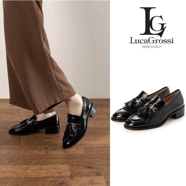 LucaGrossi ルーカグロッシ 38 フリンジローファー ブラックレザー