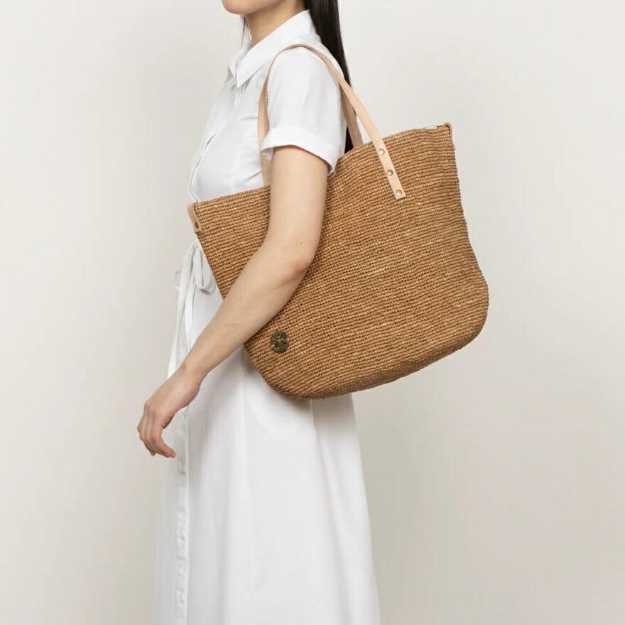 イバオナ IVAHONA トート型 レザーハンドル かご カゴバッグ
