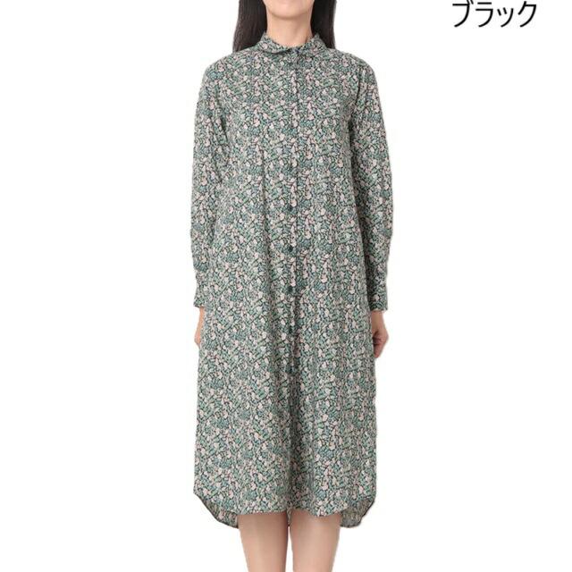 【美品】Parkes パークス　シャツワンピース　リバティプリント　花柄　M パークス Parkes リバティ 花柄シャツワンピース （ブラック
