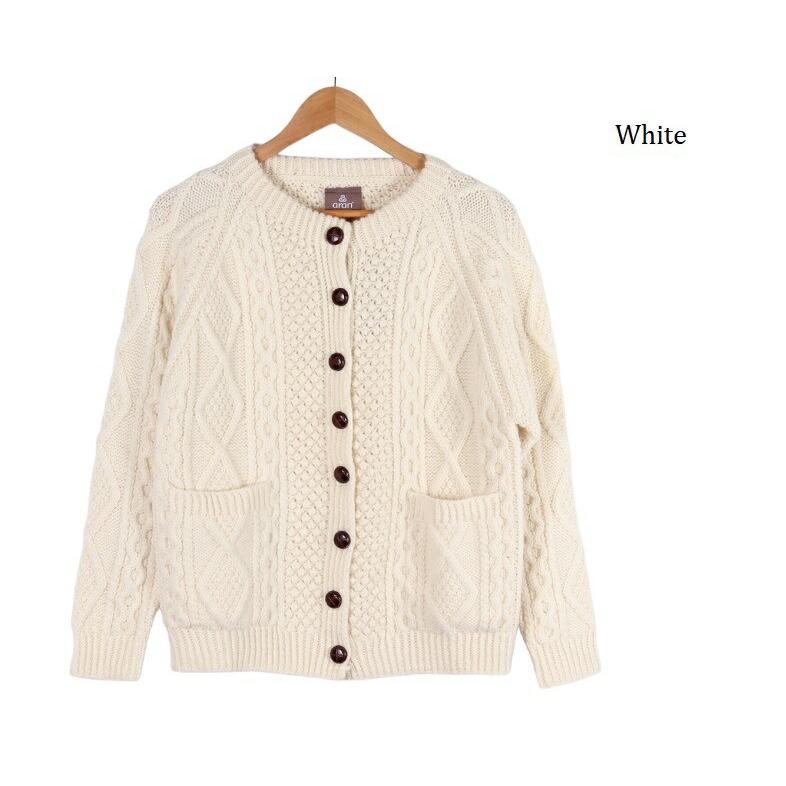 歳末値下☆未使用極美品☆ハンドメイド　カーディガン ニット　手編み　バラ　レトロ aran WOOLLEN MILLS（アランウーレンミルズ） カーディガン レディース