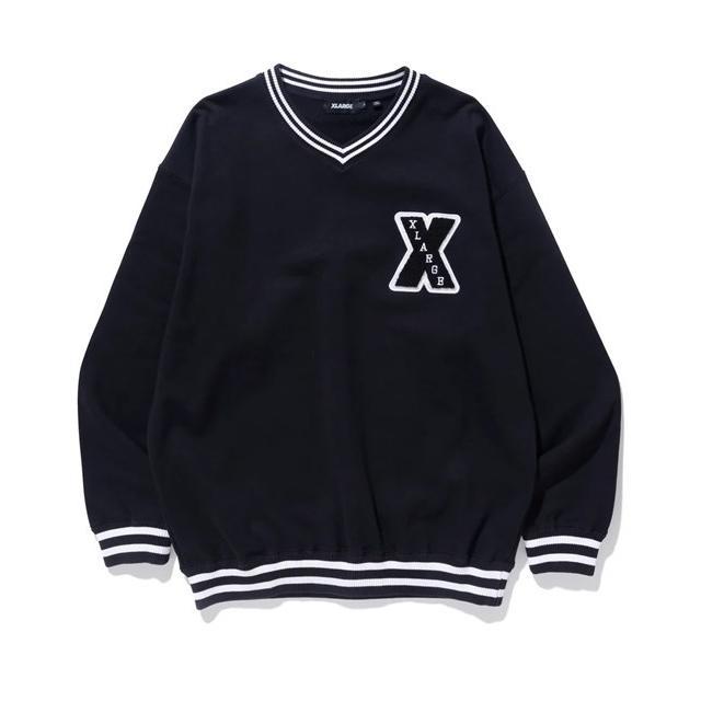 エクストララージ スウェット トレーナー Vネック ロゴワッペン ブラック XL XLARGE エクストララージ スウェット トレーナー X LOGO V NECK