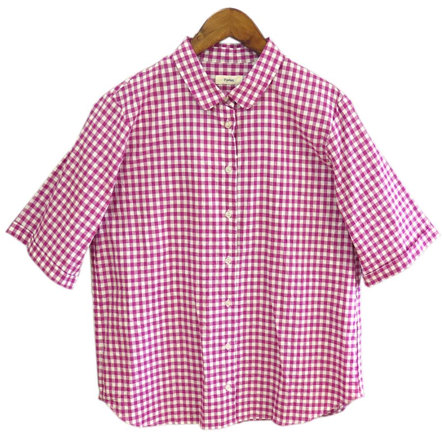 parkes（パークス） 【SALE】Parkes ラウンドカラー 綿麻ギンガム 