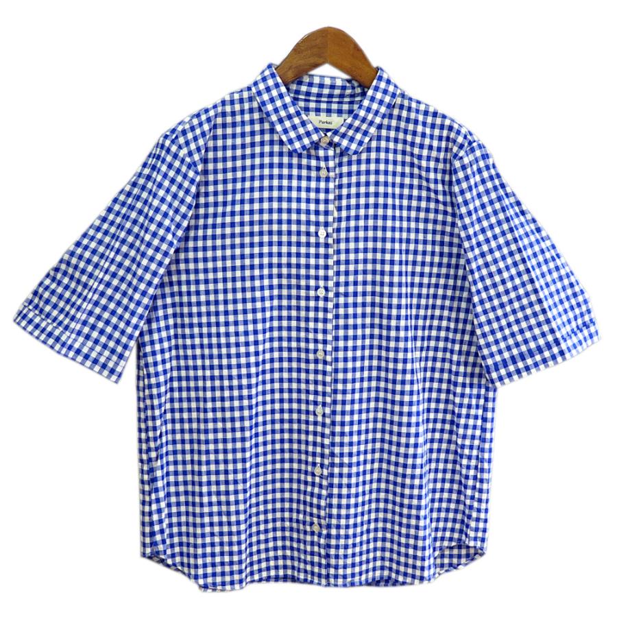 parkes（パークス） 【SALE】Parkes ラウンドカラー 綿麻ギンガム 