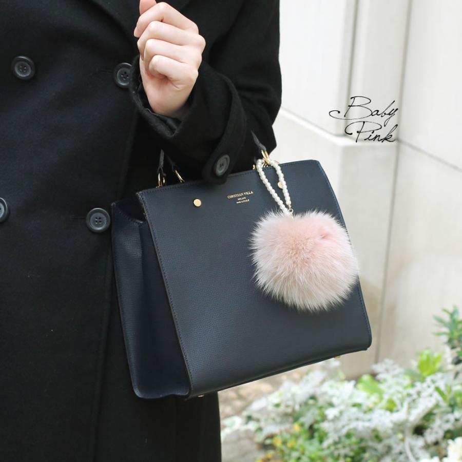 レディース ファー ポンポンチャーム パールチェーン リアルフォックス