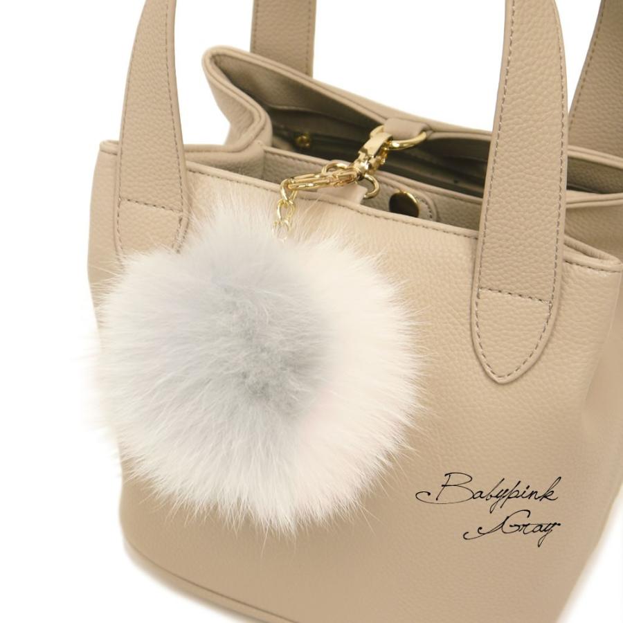 ポンポンチャーム 可愛いファー リアルフォックスファー バッグ