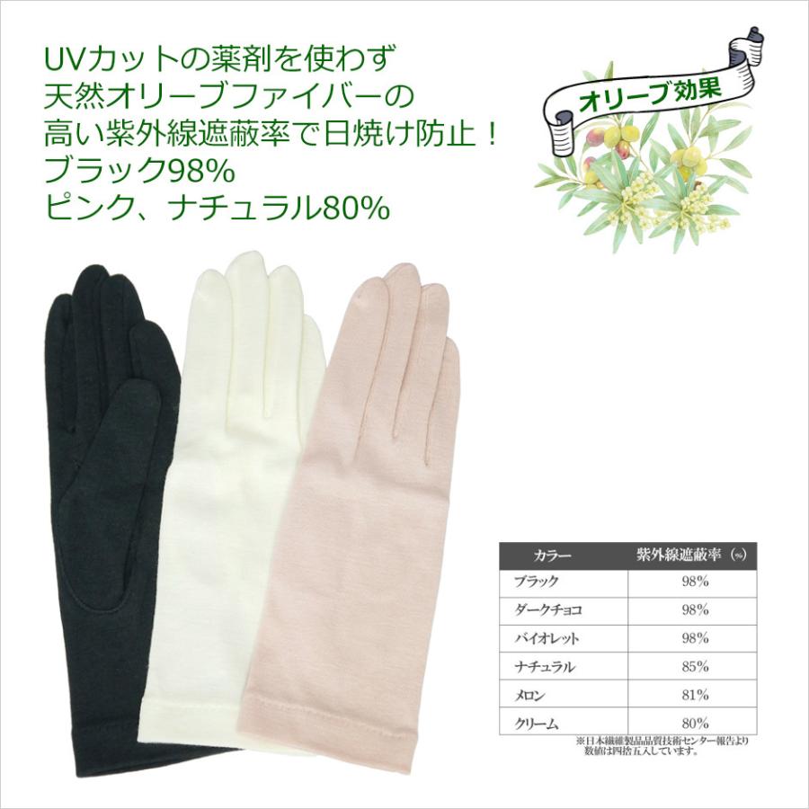 UV手袋 ショート レディース 指あり UVカット 日本製 手荒れ 寝る時 日焼け 保湿効果 綿 運転 オリーブの恵み グローブ 送料無料｜carron｜10