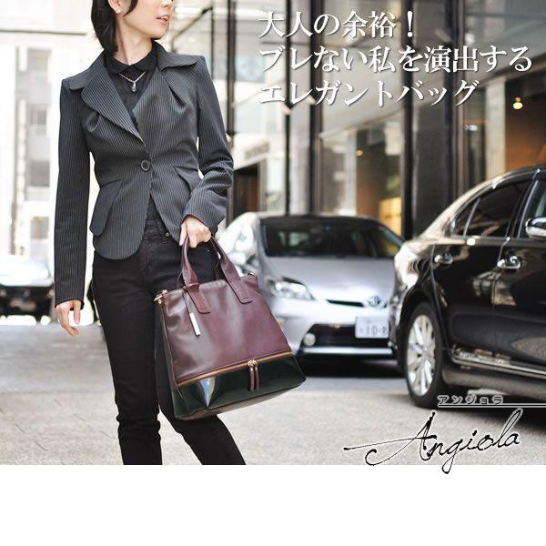 トートバッグ レディース レディス 通勤 バイカラー 本革レザー 斜め掛け 2WAY イタリアブランド innue A4 アンジョラ brand bagの画像