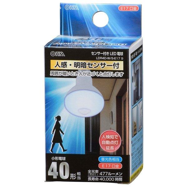 オーム電機 LED電球 レフランプ形 E17 40形相当 人感 昼光色 ショッピング 06-3414 9 S-E17 LDR4D-W 販売 明暗センサー付