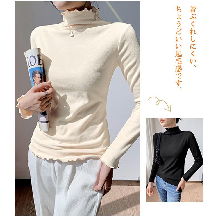 【2点買うと30%OFF】裏起毛 カットソー シアートップス 2type 透け感 レディース tシャツ 重ね着 タートルネック インナートップ ニット 爆買 | ブランド登録なし | 14
