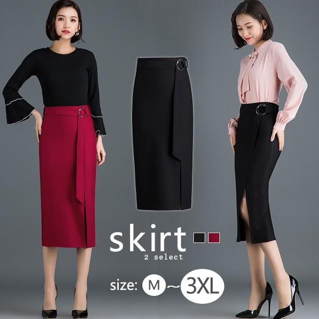 タイトスカート レディース スリット入り ベルト ミモレ丈 ハイウエスト ストレッチ オフィス フォーマル ペンシルスカート 上品 きれいめ 無地 通勤 Ntqjan03 Carrousel 通販 Yahoo ショッピング