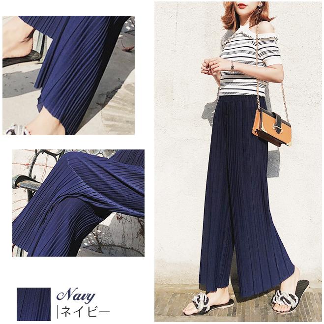 プリーツ ワイドパンツ ボトムス レディース ハイウエスト夏服
