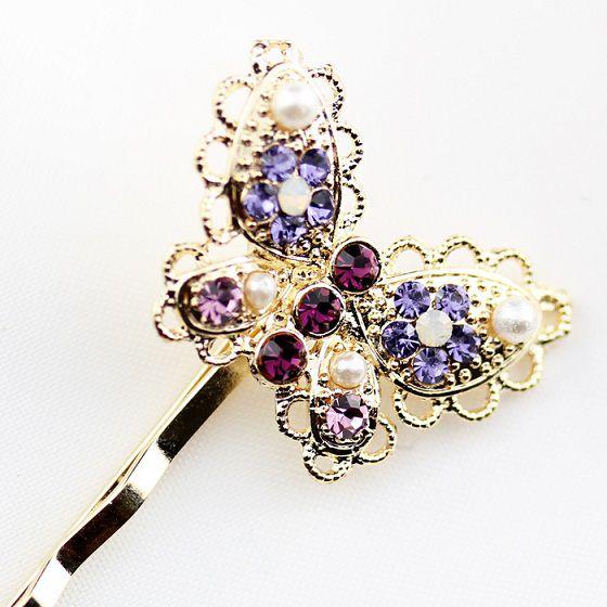 【送料無料】チェコストーン使用きらきらバタフライ　ヘアピン/ヘアアクセサリー　【髪飾り】【メール便：送料無】代引き可：送料別 |  | 03