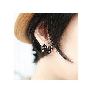 【送料無料】ブラックラインストーン　りぼんピアス【メール便：送料無】【代引き可：送料別】レディース |  | 01