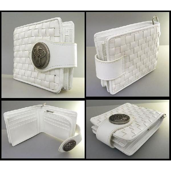 在庫処分【farian】編み込みメッシュ　ウォレット（ロープ付き）　折財布◇【サイフ】　ホワイト　メンズ　nt1b |  | 01