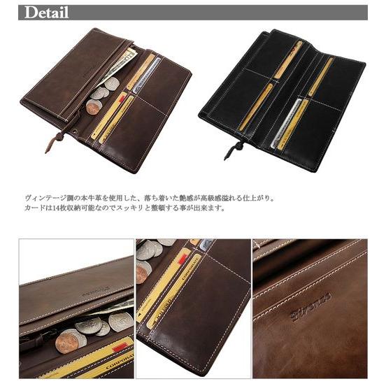 Firenze　本牛革　ビンテージ調ダブルホワイトライン長財布　メンズ　レディース |  | 01