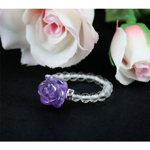 【送料無料】【幸福な恋愛】天然石アメジスト薔薇彫り＆天然水晶 リング　指輪 【メール便：送料無】【代引き可：送料別】レディース |  | 02