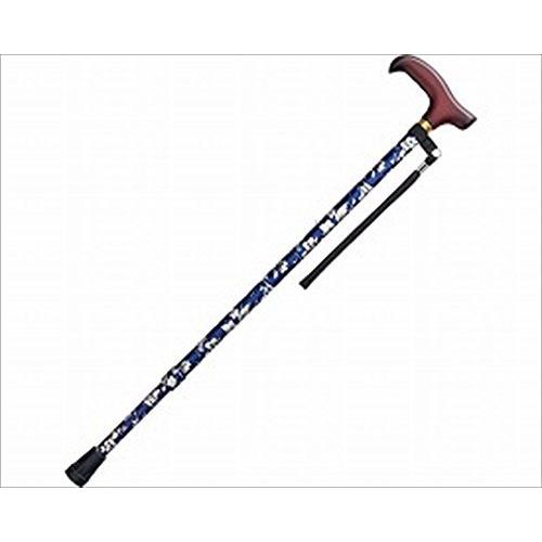フジホーム ステッキ ベーシック 伸縮S WB3718 花柄青 [適応身長:約127~172cm 伸縮杖] 杖、ステッキ