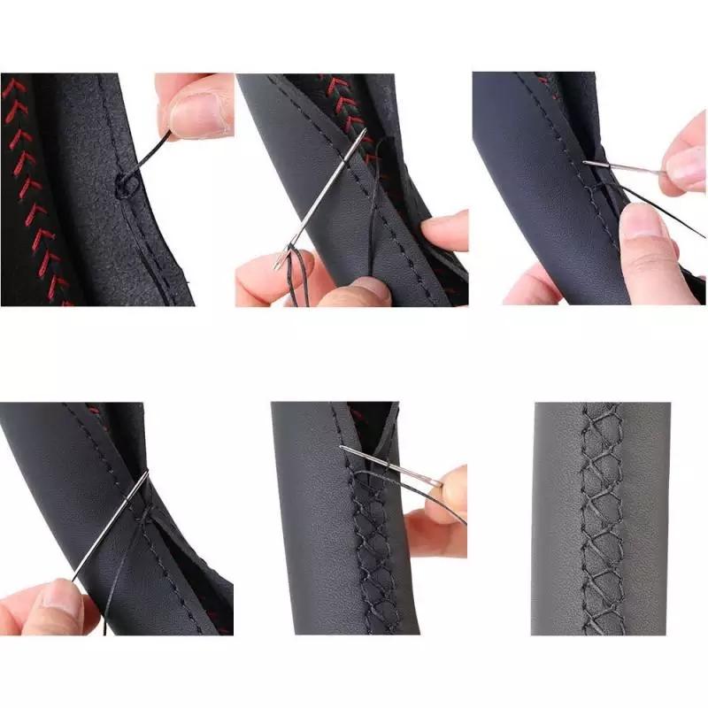 【送料無料】【色選択】 革 皮 レザー 　PUレザー ステアリングカバー ハンドルカバー編み込みタイプ ブラック |  | 04