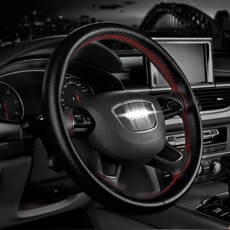 【送料無料】【色選択】 革 皮 レザー 　PUレザー ステアリングカバー ハンドルカバー編み込みタイプ ブラック |  | 08