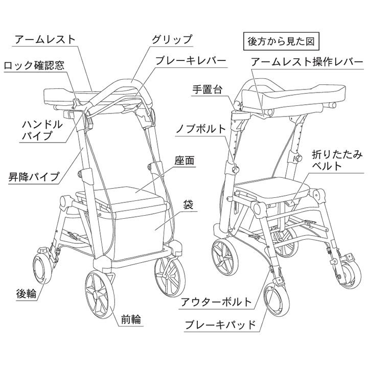 Tacaof シルバーカー 前腕支持歩行車 シトレアR 抑速ブレーキ内蔵後輪