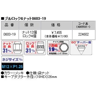 ロックナットset/AZワゴンカスタムスタイル/マツダ/M12X1.25/19mm/メッキ/ブルロック＆ナット4H4穴車用 0603-19｜carus-ap｜04