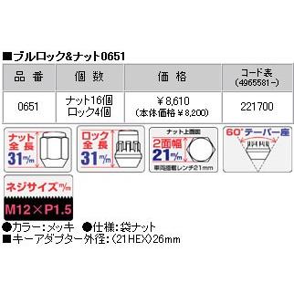 ロックナットset/マツダスピードアクセラ/マツダ/M12X1.5/21mm/メッキ/ブルロック＆ナット4H5H共用 0651｜carus-ap｜03