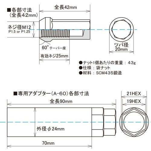 ヘプタゴンナット極限 全長42mm/20個入り/KICKSキックス/P15/日産/M12×P1.25/ブラック黒 HPF3B4｜carus-ap｜04