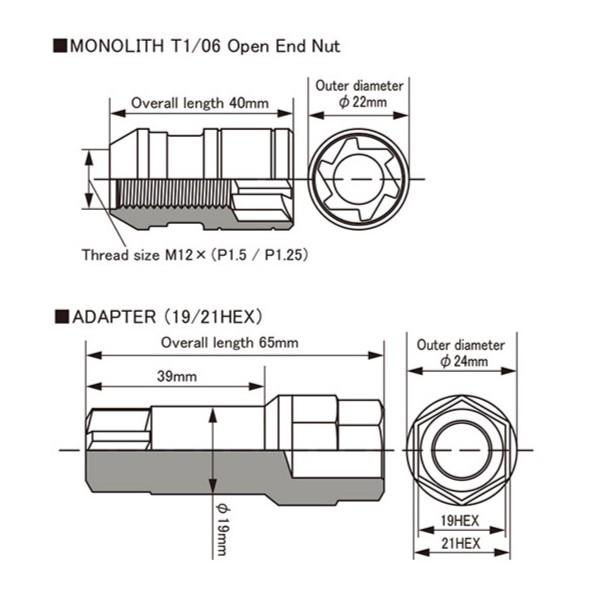 Kicsモノリス貫通ナット/20個SET 4個は予備 /スペクトロン※4H車/日本フォード/M12×P1.5/盗難抑止形状ナット/グロリアスブラック MN01GK｜carus-ap｜03