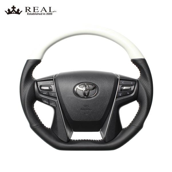 REAL ステアリング クラウン アスリート ハイブリッド 210系 トヨタ プレミアムシリーズ パールホワイト ホワイトステッチ